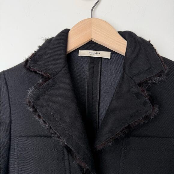 Prada Black Wool Jacket with Fur Trim – Size 40 – Made in Italy - Picture 3 of 11